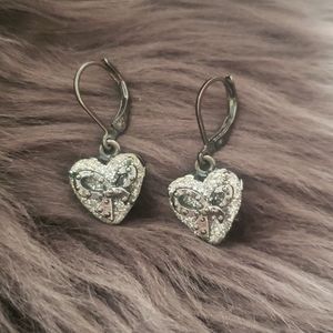 Betsey Johnson Rare Boxed Polka Dot Heart Drop Earrings